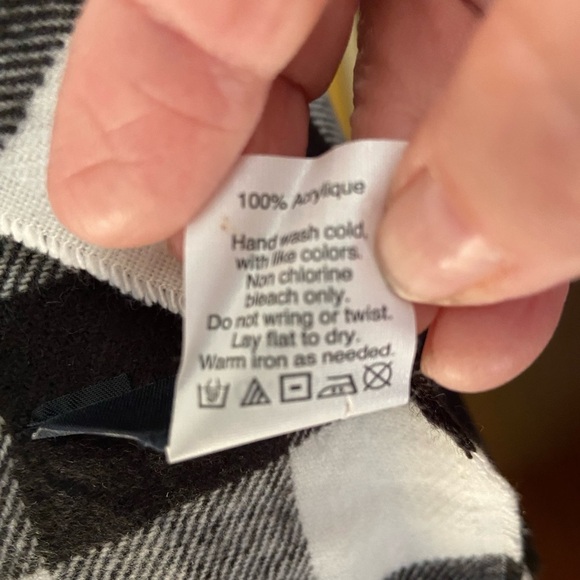 J. Crew shawl with b&w pompoms and a lively check pattern. Super soft flannel. - Picture 4 of 5